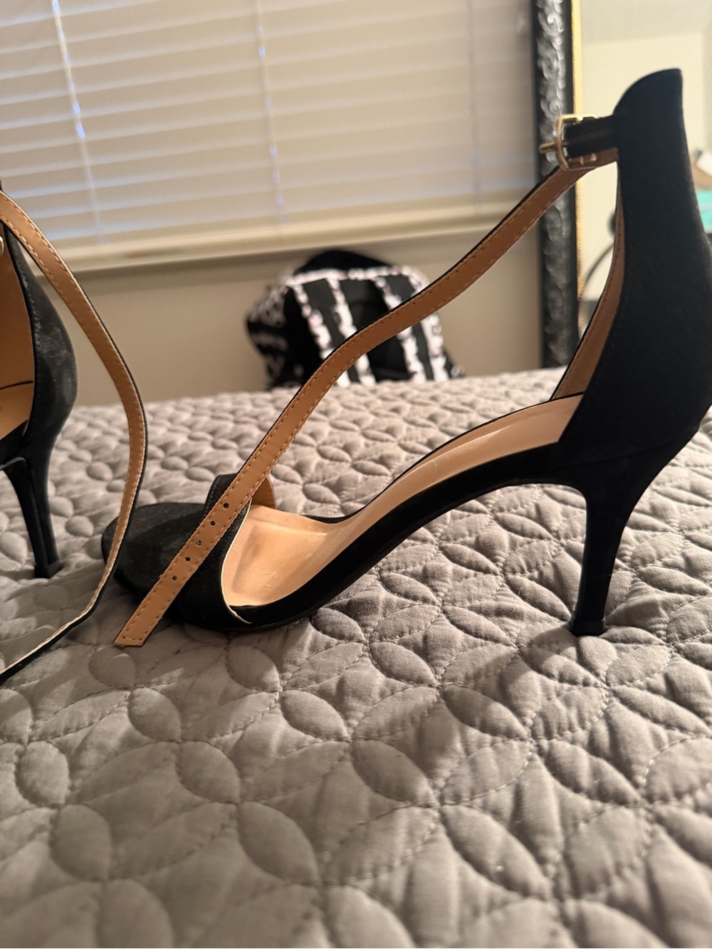 Black Suede Ankle-Strap High Heels